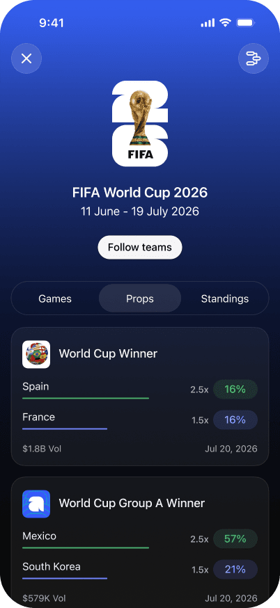 Even prediction markets app showing live FIFA World Cup 2026 markets